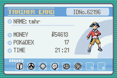 Tarjeta de entrenador con la sexta medalla de Johto